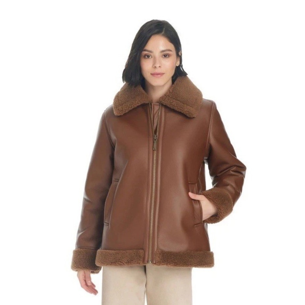 NWT KOOLABURRA by UGG Motorcycle Shearling Jacket Brown Women's Large
